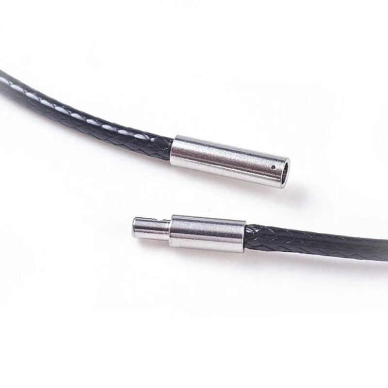2 mm schwarze Kordelkette mit Edelstahlverschluss