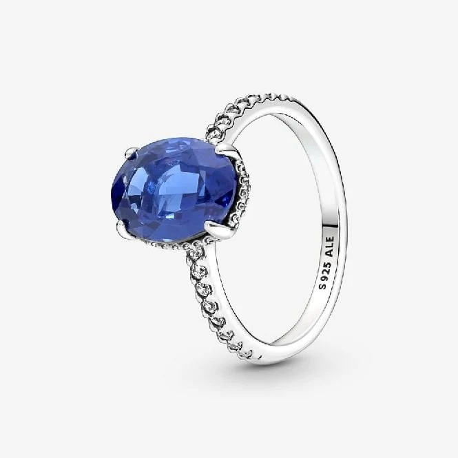 Sparkling Statement Blue Halo Ring, Size 54