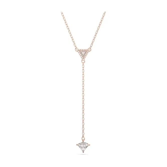 Stilla Y Necklace with Triangle-Cut White Crystal in Rose Gold