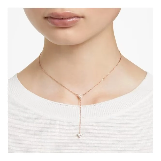 Stilla Y Necklace with Triangle-Cut White Crystal in Rose Gold