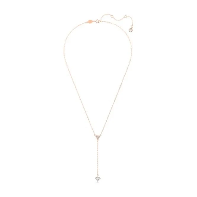 Stilla Y Necklace with Triangle-Cut White Crystal in Rose Gold