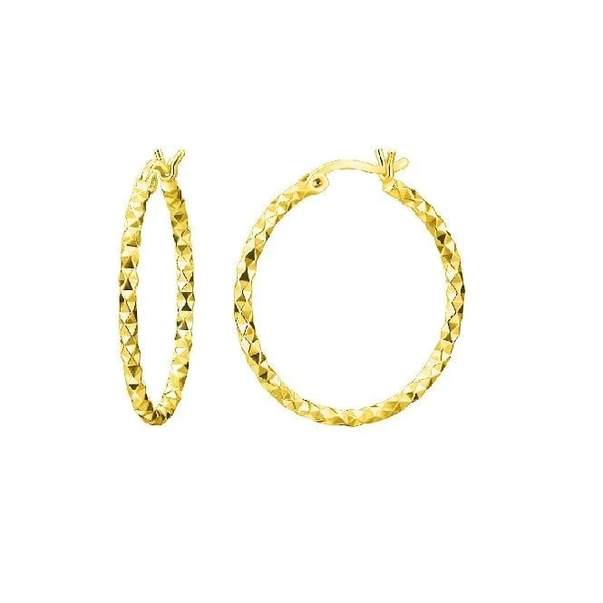 Diamond Cut Gold Clip Hoop Earrings, 25mm Medium