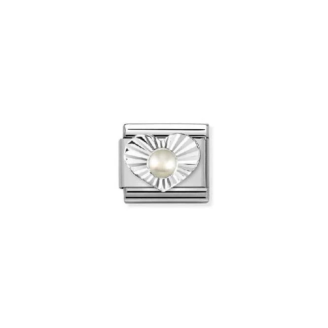 Classic Silver White Pearl Diamond Heart Sparkly & Stones Charms