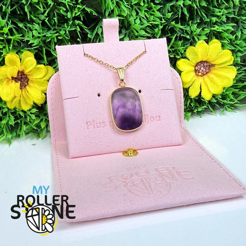 Flacher Anhänger mit Rhodonit oder Amethyst