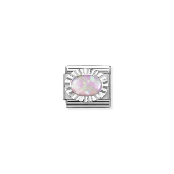 Classic Silver & Diamond Oval Pink Opal Sparkly & Stones Charms