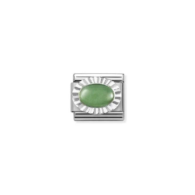 Classic Silver & Diamond Oval Green Aventurine Sparkly & Stones Charms