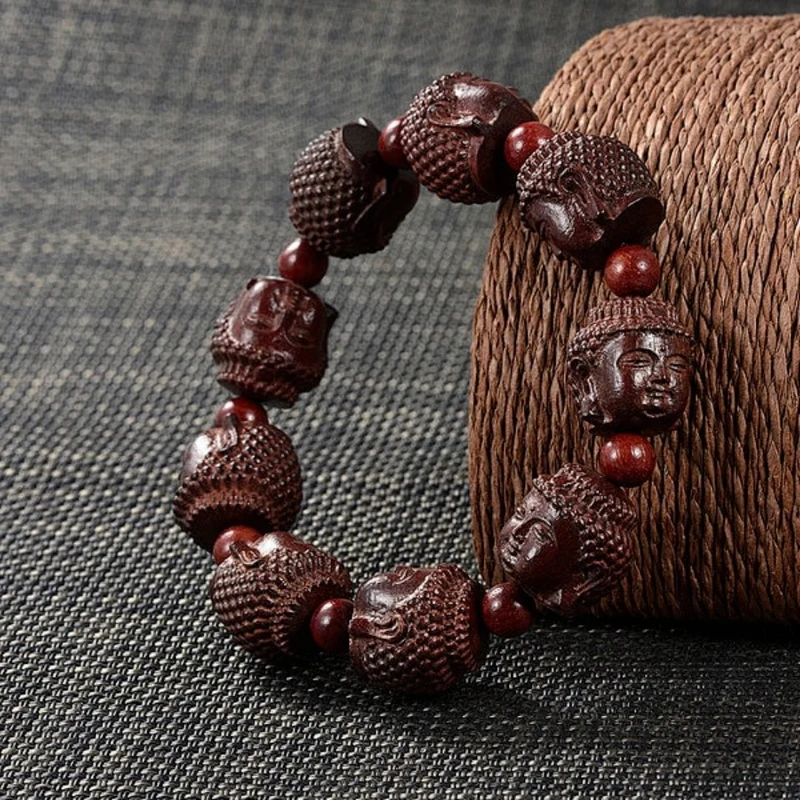 Buddha-Kopfperle aus Holz