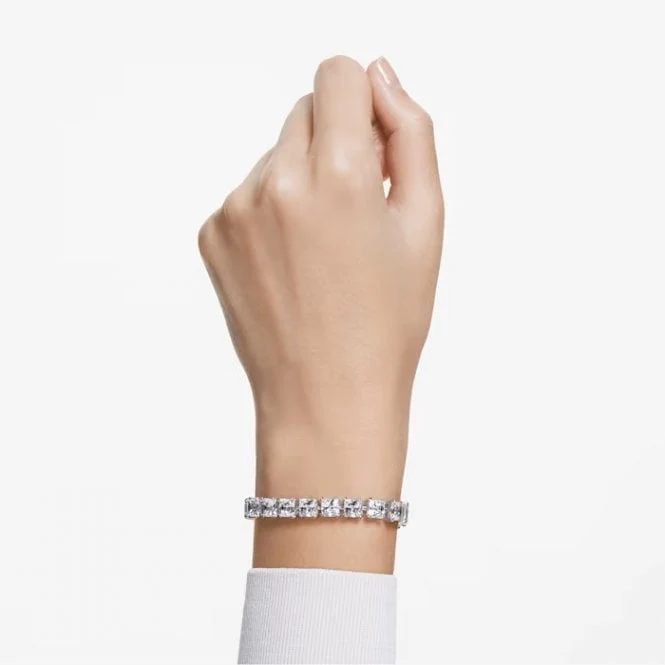 Matrix Square Cut Bracelet with White Crystal in Rhodium Silver