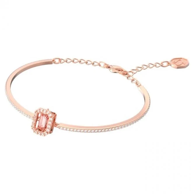 Una Octagon Cut Bangle with Pink Crystal in Rose Gold