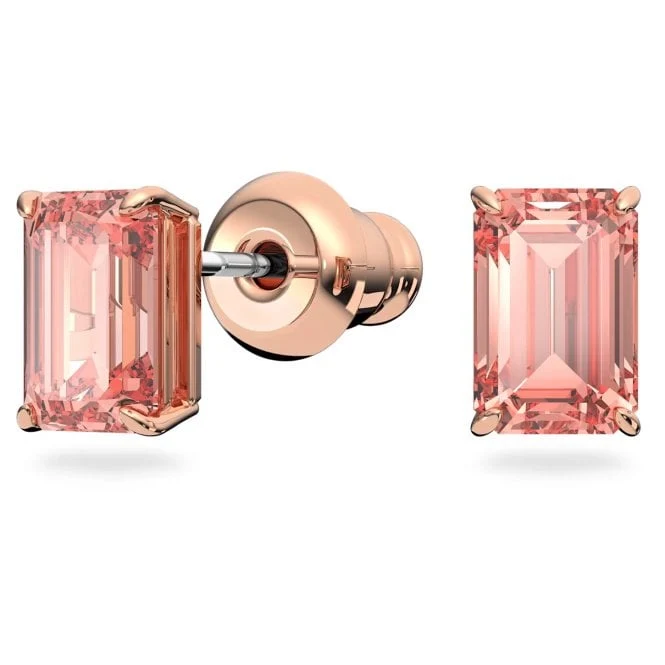 Una Necklace & Earrings Set with Octagon-Cut Pink Crystal in Rose Gold