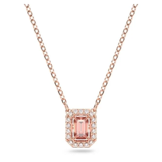 Una Necklace with Octagon-Cut Pink Crystal in Rose Gold
