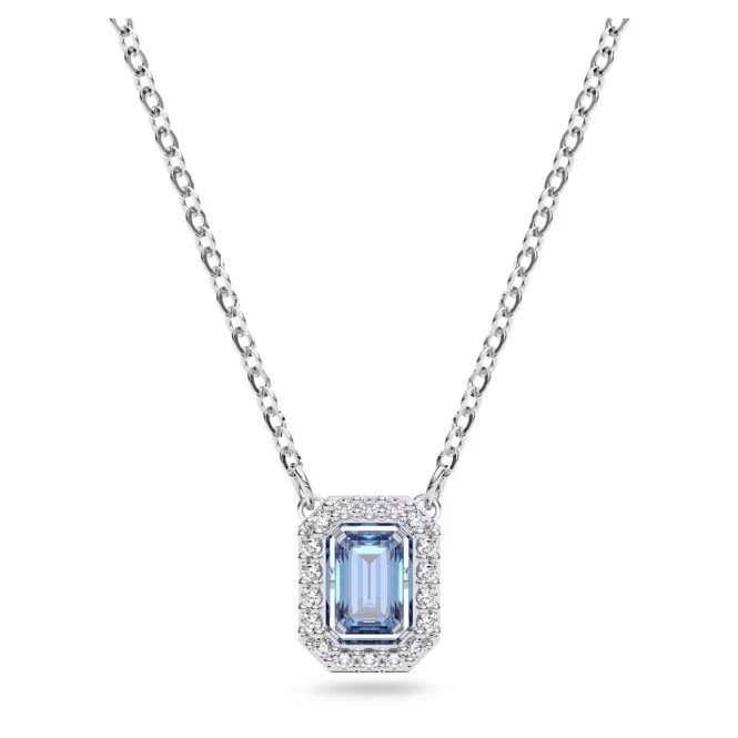 Una Necklace with Octagon-Cut Blue Crystal in Rhodium Silver