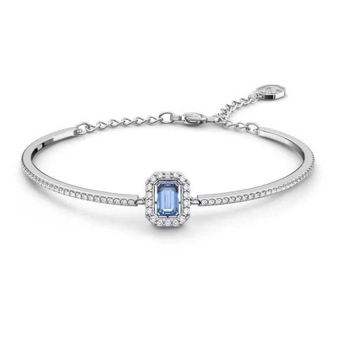 Una Bangle with Octagon-Cut Blue Crystal in Rhodium Silver