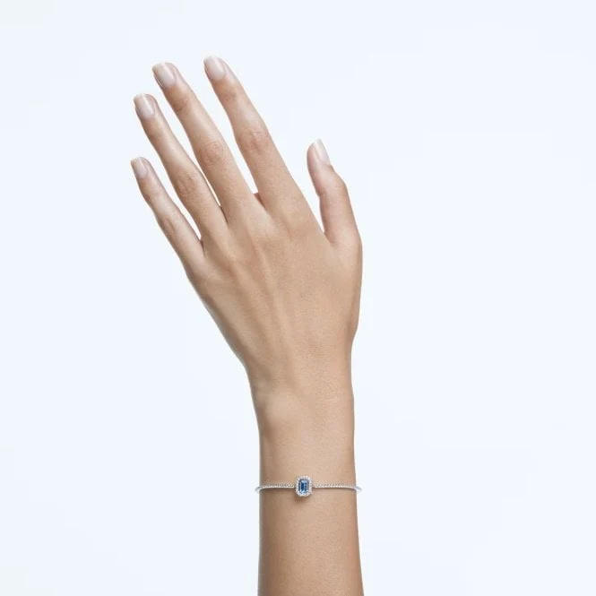 Una Bangle with Octagon-Cut Blue Crystal in Rhodium Silver