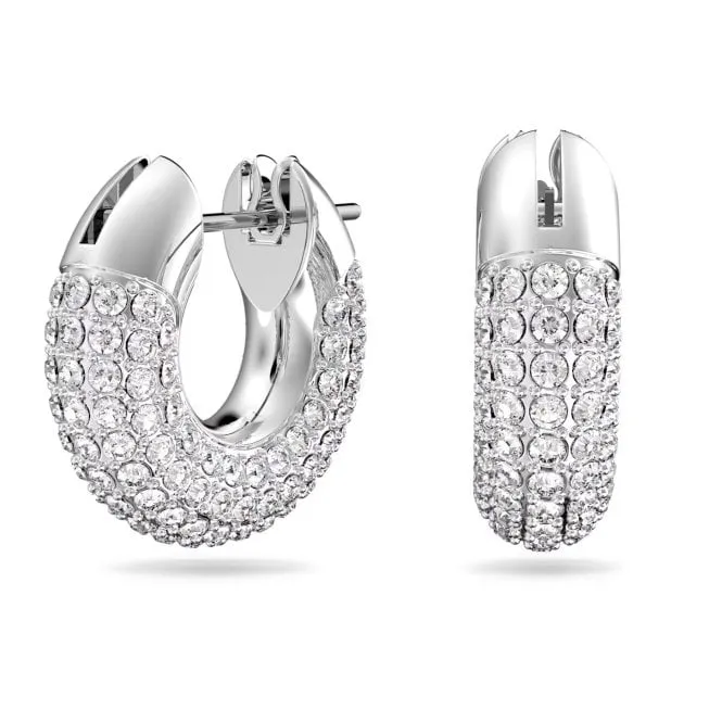 Dextera Hoop Earrings with Small White Crystal Pave in Rhodium Silver