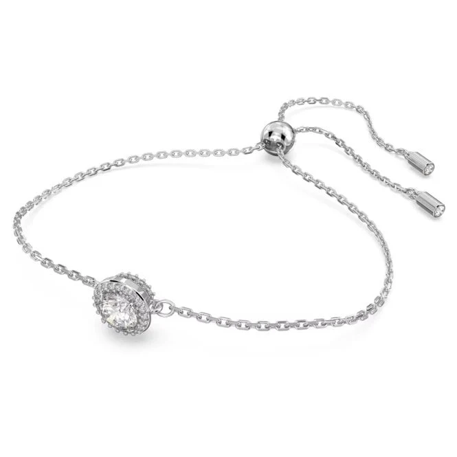 Una Bracelet with Round-Cut White Crystal Pave in Rhodium Silver