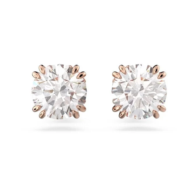 Stilla Stud Earrings with Round-Cut White Crystal in Rose Gold