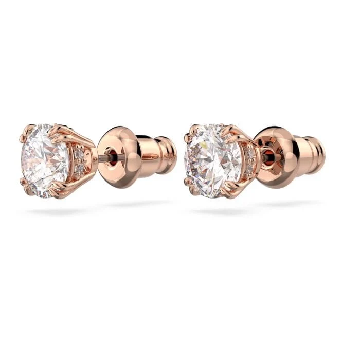 Stilla Stud Earrings with Round-Cut White Crystal in Rose Gold