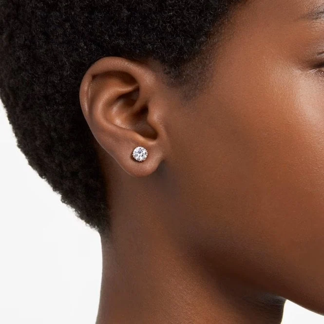 Stilla Stud Earrings with Round-Cut White Crystal in Rose Gold