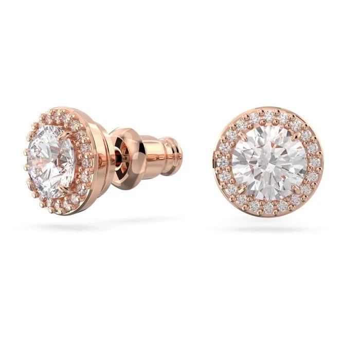 Una Angelic Stud Earrings with Round-Cut White Crystal Pave in Rose Gold