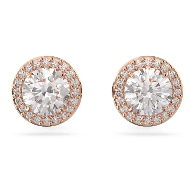 Una Angelic Stud Earrings with Round-Cut White Crystal Pave in Rose Gold