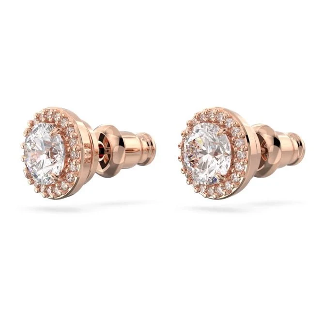 Una Angelic Stud Earrings with Round-Cut White Crystal Pave in Rose Gold