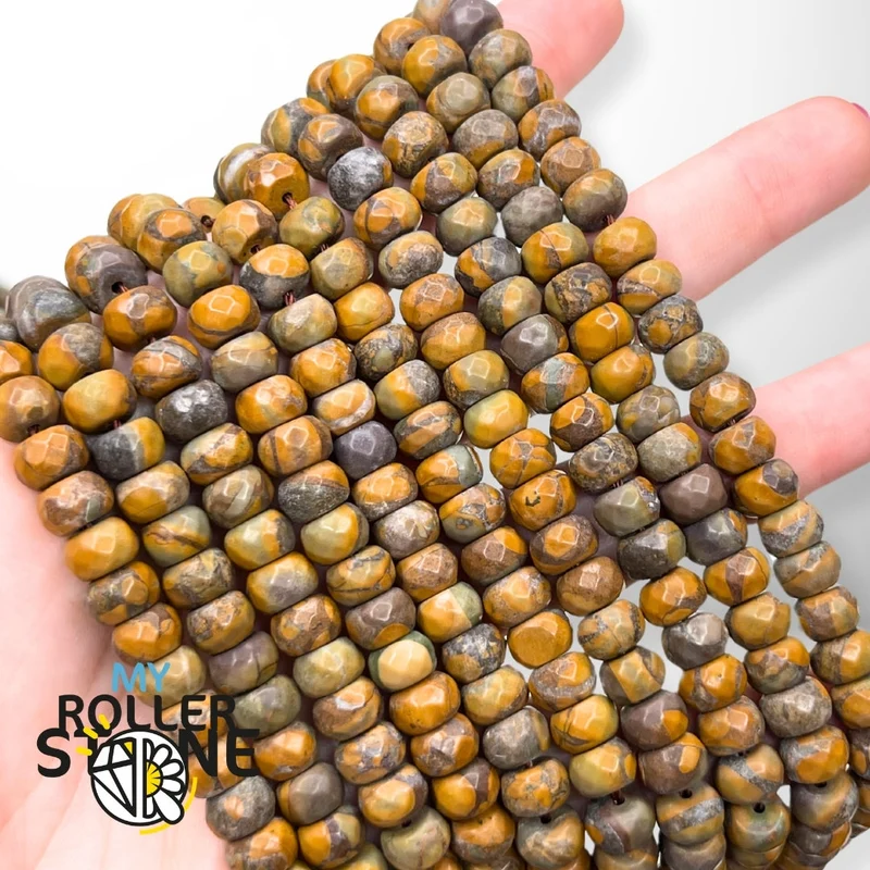 Facettierte Rondelle-Perlen-Achat-Bambusblatt