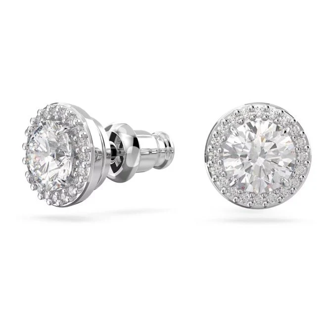 Una Angelic Stud Earrings with Round-Cut White Crystal Pave in Rhodium Silver
