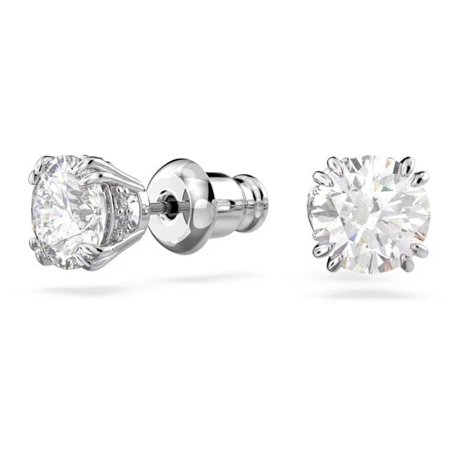 Stilla Stud Earrings with Round-Cut White Crystal in Rhodium Silver