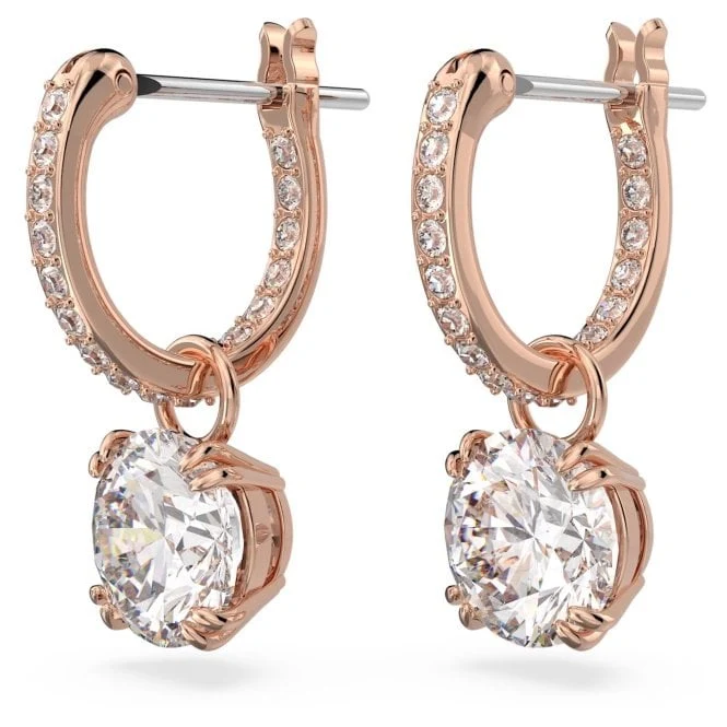 Stilla Drop Earrings with Round-Cut White Crystal in Rose Gold