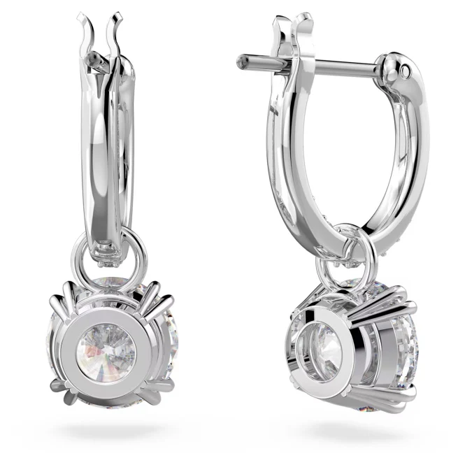 Stilla Drop Earrings with Round-Cut White Crystal in Rhodium Silver