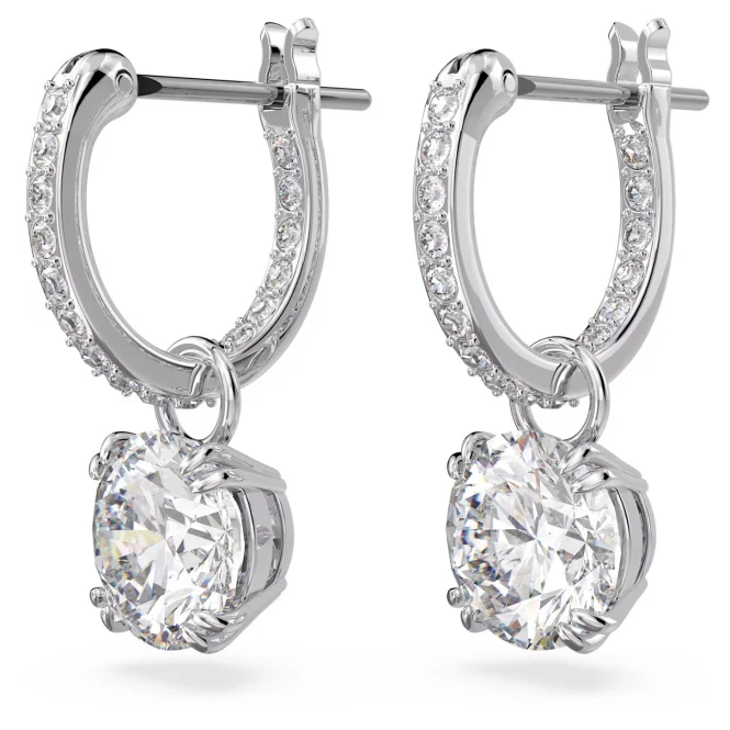 Stilla Drop Earrings with Round-Cut White Crystal in Rhodium Silver
