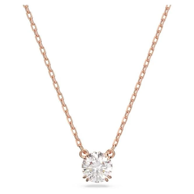 Stilla Pendant Necklace with Round-Cut White Crystal in Rose Gold