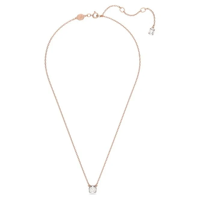 Stilla Pendant Necklace with Round-Cut White Crystal in Rose Gold