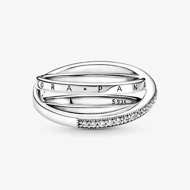 Crossover Pave Triple Band Ring, Size 54