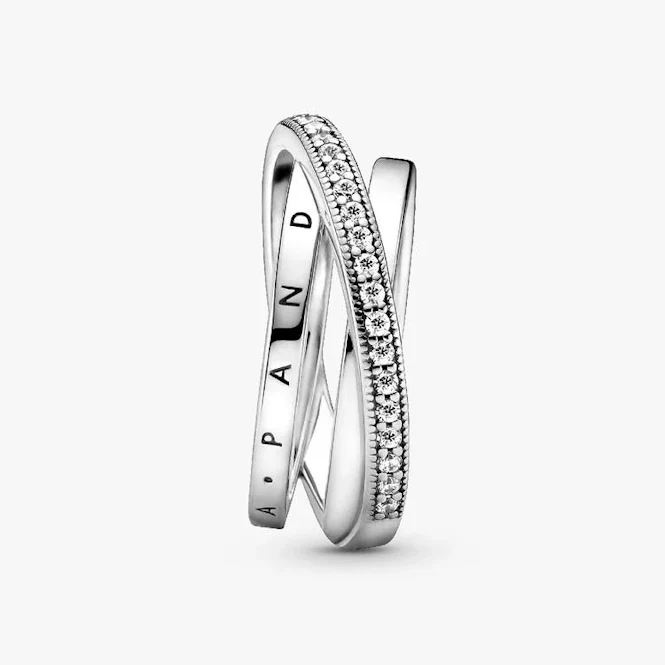 Crossover Pave Triple Band Ring, Size 54