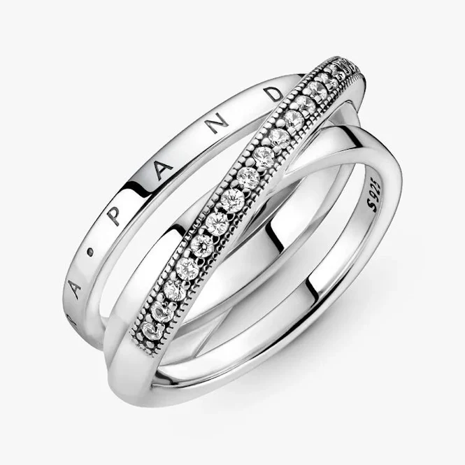 Crossover Pave Triple Band Ring, Size 54