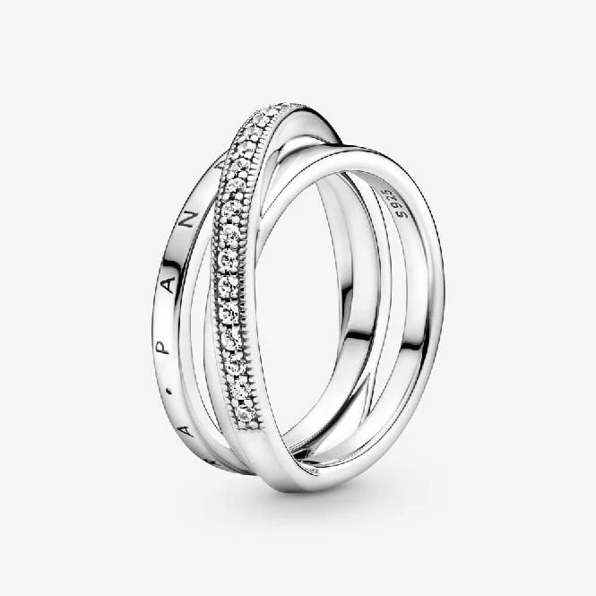 Crossover Pave Triple Band Ring, Size 56