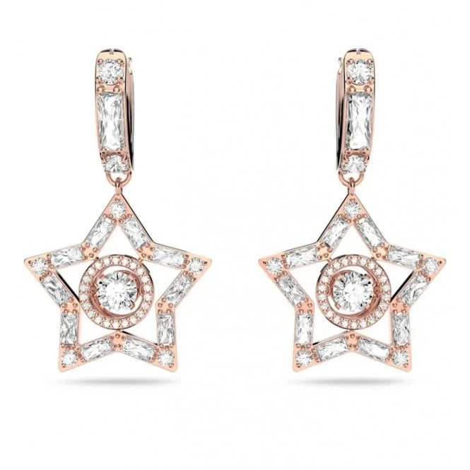 Stella Star Hoop Earrings with White Crystal in Rose Gold
