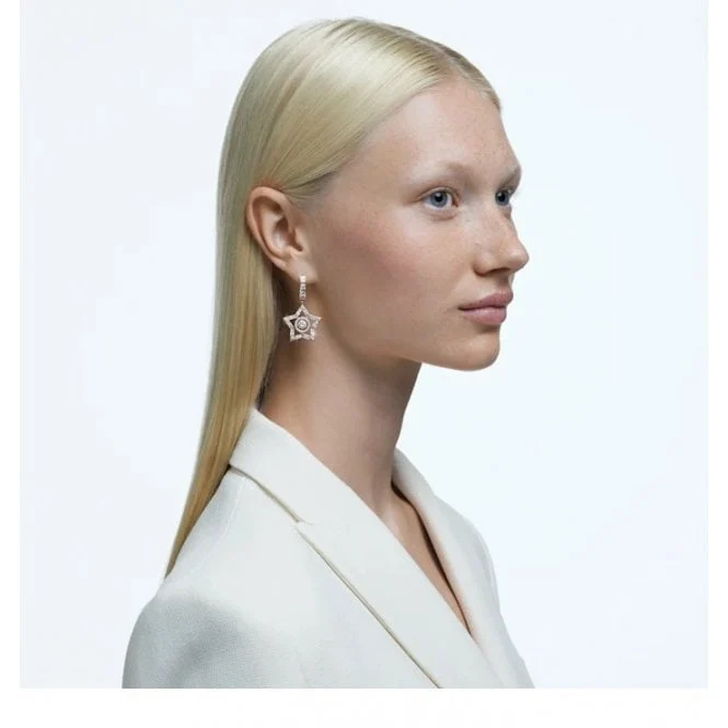 Stella Star Hoop Earrings with White Crystal in Rose Gold