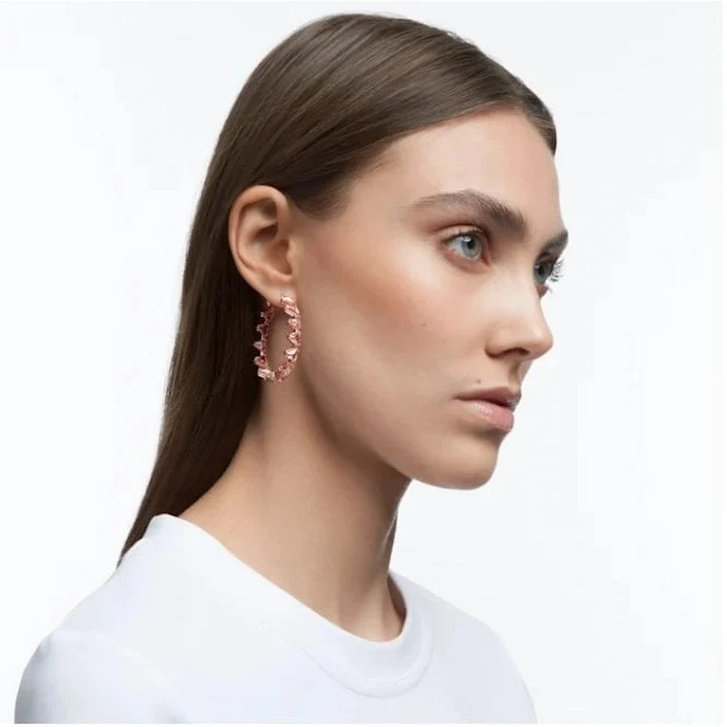 Matrix Triangle Cut Hoop Earrings with Pink Crystal in Rose Gold
