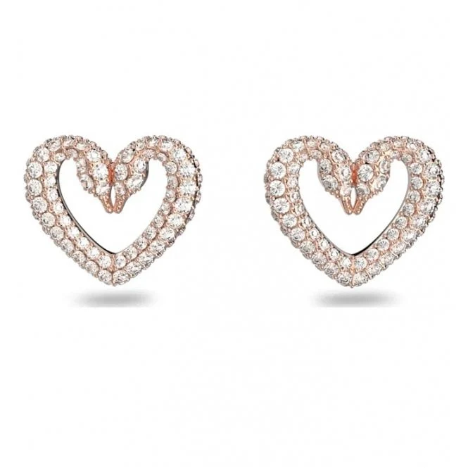 Sublima Small Heart Stud Earrings with White Crystal in Rose Gold