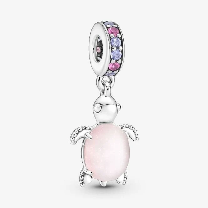 Murano Glass Pink Sea Turtle Dangle Charms