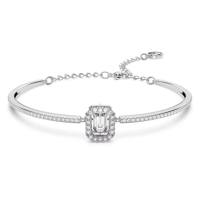 Una Bangle with Octagon-Cut White Crystal in Rhodium Silver