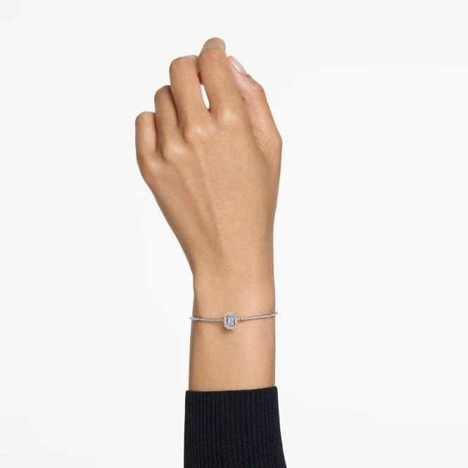 Una Bangle with Octagon-Cut White Crystal in Rhodium Silver