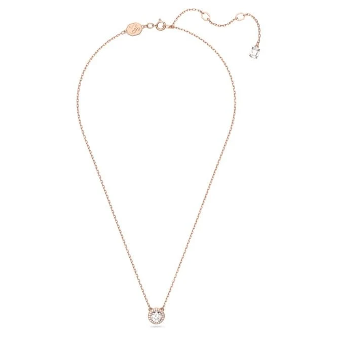 Una Angelic Pendant Necklace with Round-Cut White Crystal Pave in Rose Gold