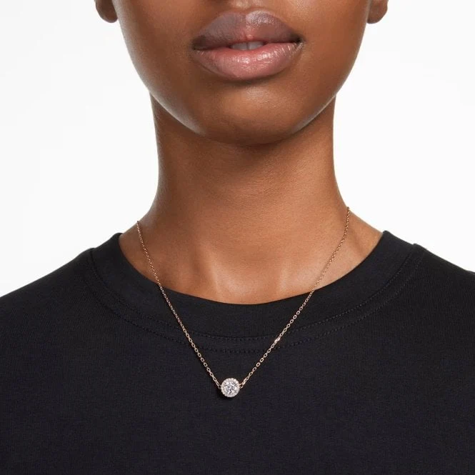 Una Angelic Pendant Necklace with Round-Cut White Crystal Pave in Rose Gold