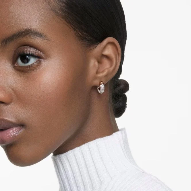 Dextera Hoop Earrings with Small White Crystal Pave in Rose Gold