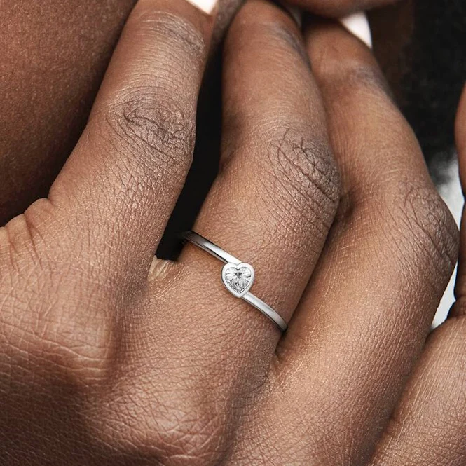 Clear Tilted Heart Solitaire Ring, Size 56