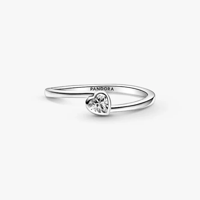 Clear Tilted Heart Solitaire Ring, Size 56